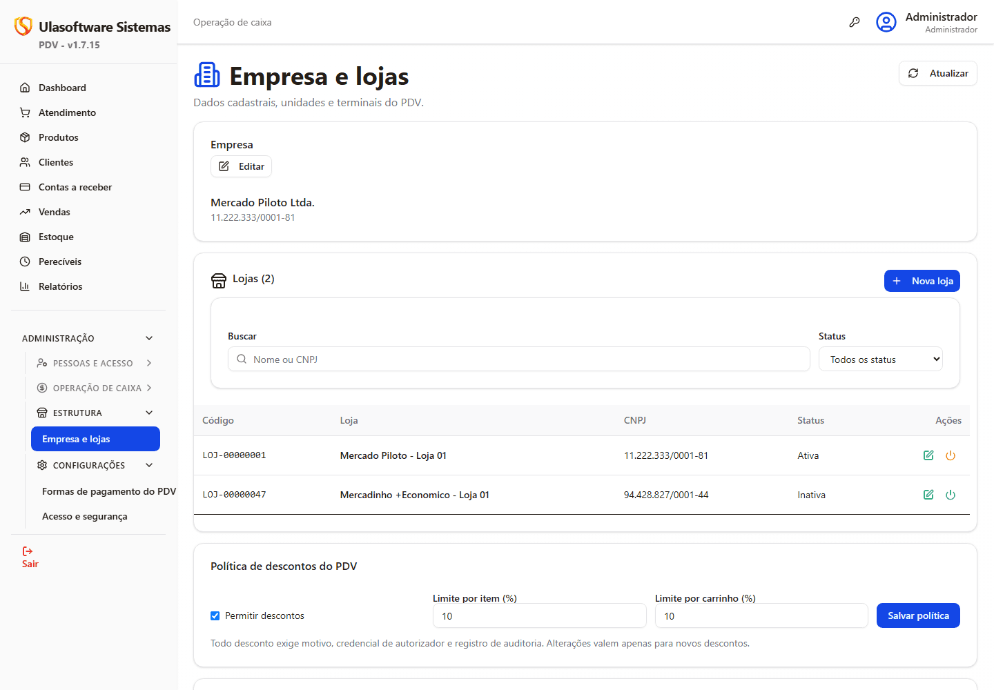 Tela real de configuracoes