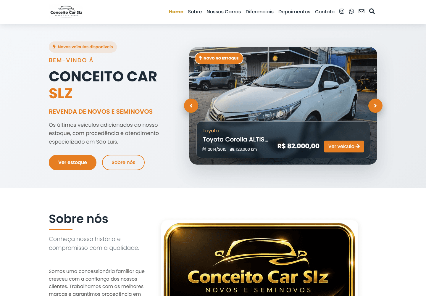 Página inicial do site Conceito Car SLZ desenvolvido pela Ulasoftware