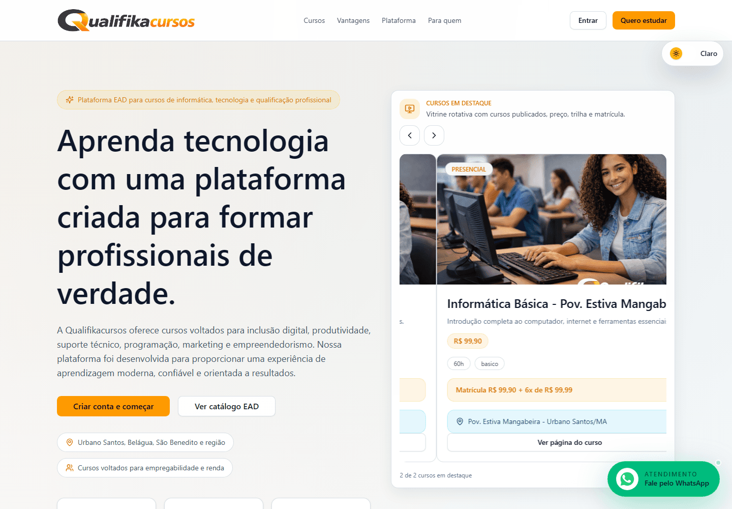 Qualifikacursos utilizando a plataforma EAD desenvolvida pela Ulasoftware